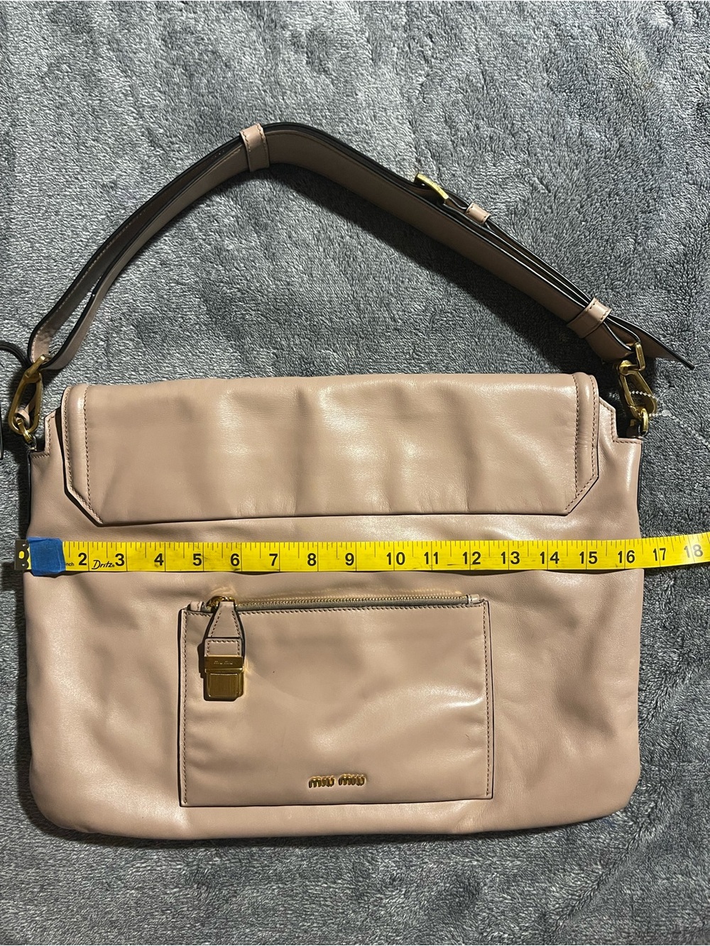 Miu Miu Large Soft Flap Shoulder Bag in Pale Beige with Gold Hardware